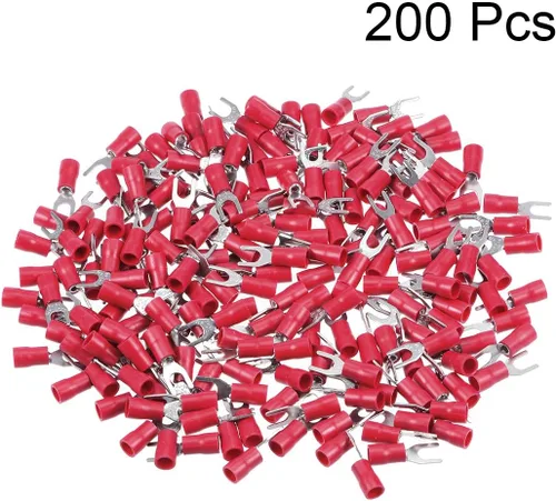 Vista 2 de uxcell 200 piezas SV2-4M aisladas espada de horquilla tipo U conector de alambre terminal eléctrico de crimpado 16-14AWG rojo