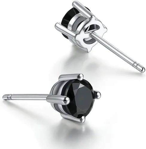 Vista 2 de Solitaire - Aretes redondos de plata de ley 925 de ónix negro chapado en platino, joyería fina para mujeres y hombres