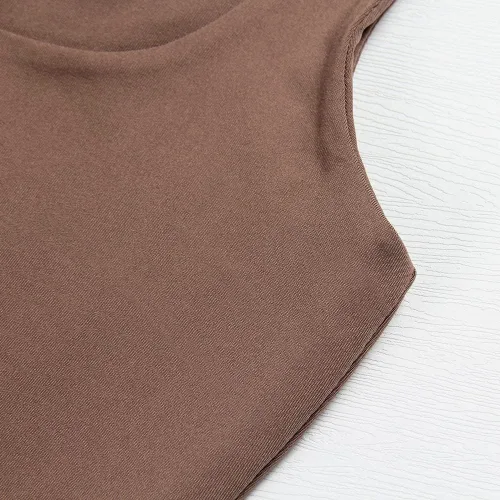 Vista 7 de Artfish - Camiseta corta casual y básica con tirantes delgados y cuello cuadrado, sin mangas, de doble capa, ombliguera para entrenamiento