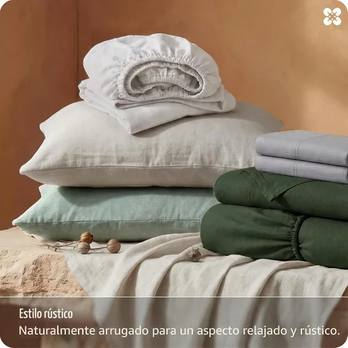 Vista 7 de Bedsure Sábanas de lino, cama tamaño Queen, mezcla de sábanas de lino y algodón, sábanas de algodón transpirable, regalos para todas las estaciones