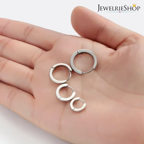 Vista 4 de JewelrieShop - Juego de aretes de aro quirúrgicos dorados, hipoalergénicos, aretes de aro para hombre (oro, negro, aretes de aro de acero inoxidable)