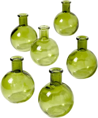 Vista 7 de Serene Spaces Living Juego de 6 pequeños jarrones de bola verde, jarrones de vidrio transparente para bodas, eventos, fiestas, centros de mesa