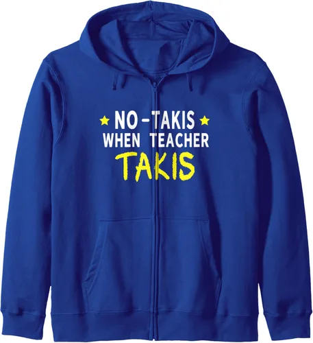 Vista 4 de Sudadera con capucha con cremallera «No Takis», texto amarillo, When Teacher Takis, Negro