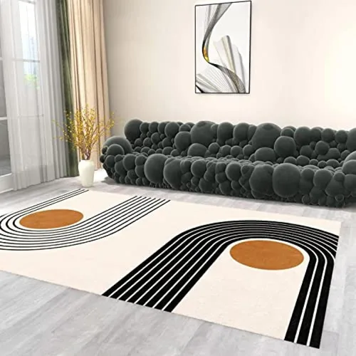 Vista 4 de Alfombra moderna de mediados de siglo con geometría naranja crema para niños, alfombra nórdica bohemia para sala de estar, suave, antideslizante