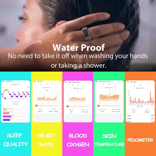 Vista 4 de Smart Ring Sleep Fitness Tracker, registra el sueño, frecuencia cardíaca, temperatura, oxígeno en sangre y podómetro, anillo de salud con estuche