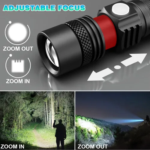 Vista 9 de NAKCNM 2 Pack High Lumens LED Flashlight, Rechargeable Super Bright Torch with Adjustable Focus, USB-C Charging, Small Pocket-Sized Flashlight for