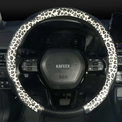 Vista 2 de KAFEEK Leopard Steering Wheel Cover for Women, Universal 14.5-15 inch Cheetah Print Design, Breathable Anti-Slip Inner Ring, Car Accessories for