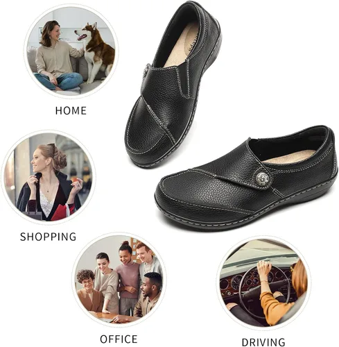 Vista 3 de Geoeleph Mocasines casuales para mujer mocasines cómodos para caminar mocasines de cuero para conducir