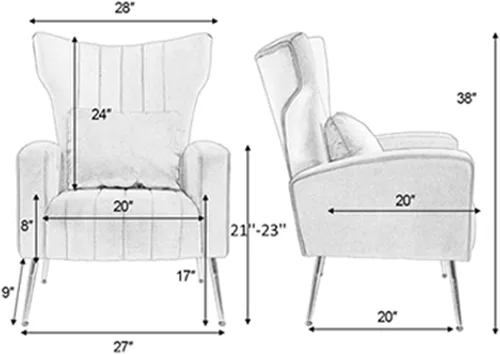Vista 2 de ZJhome Sillas Modernas para Sala de Estar de Terciopelo Silla de Acento Sillón con Almohada Lumbar, Sillas de Dormitorio de Respaldo Alto Silla