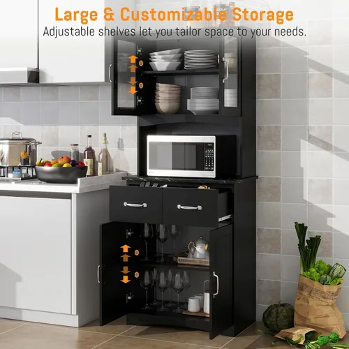 Vista 4 de 67" Kitchen Pantry Cabinet with Glass Doors & Drawers Adjustable Shelves, Anti-Tip Safety, Space-Saving for Small Kitchens, Easy-Clean, Perfect