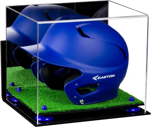 Vista 124 de Better Display Cases Vitrina acrílica para casco de bateo de béisbol con espejo, elevadores rosados, montaje en pared y base de espejo (V22/A012)