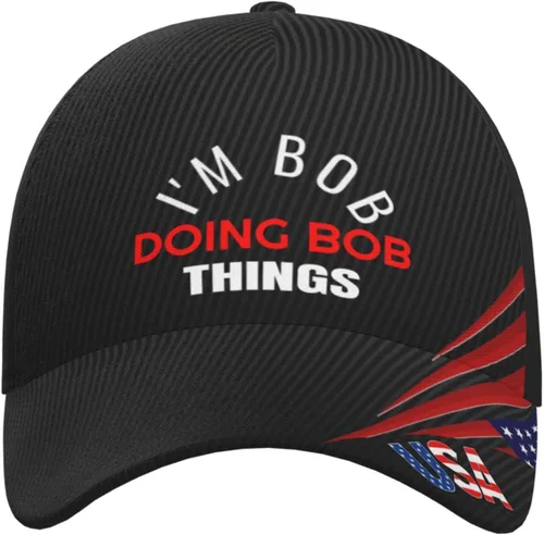 Vista 2 de Gorra de béisbol con texto en inglés "I'm Bob Doing Bob Things Dad" para hombre, estilo vintage de los años 90, de mezclilla lavada, ajustable
