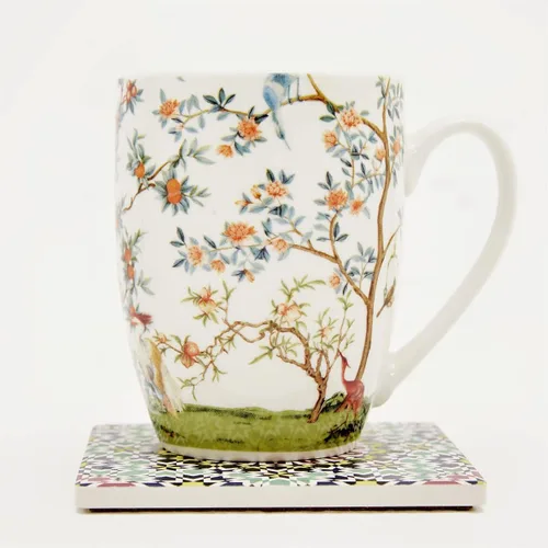 Vista 6 de ALYC Juego de Tazas de Café de Porcelana Fina – Diseño de Taza de Té con Pájaro y Flores de Rama – Paquete de 2 Tazas de Té de Porcelana con Caja