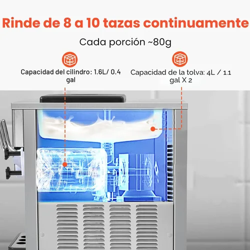 Vista 5 de Máquina comercial de helados VEVOR, máquina de helado de servicio suave de 21 QT/H con panel LCD, limpieza automática, pre-enfriamiento para 3