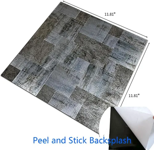 Vista 2 de WEIMEISC Azulejo de 10 hojas para salpicaduras de despegar y pegar, paneles de pared 3D de aluminio autoadhesivos, mosaico de metal para cocina