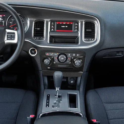 Vista 6 de CheroCar Para Cargador Control Central Aire Acondicionado Panel Cubierta Tirm Compatible con Dodge Charger 2011-2014 (Fibra de Carbono)