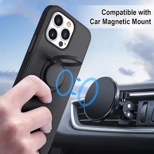 Vista 5 de Hython Funda para iPhone 13 Pro con soporte de anillo [soporte de anillo giratorio de 360° con soporte magnético] [forro de microfibra suave] Funda