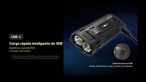 Vista 8 de Nitecore EDC37 Linterna de 8000 lúmenes de forma plana, carga rápida USB-C con pantalla OLED digital y pegatina de bloqueo de seguridad