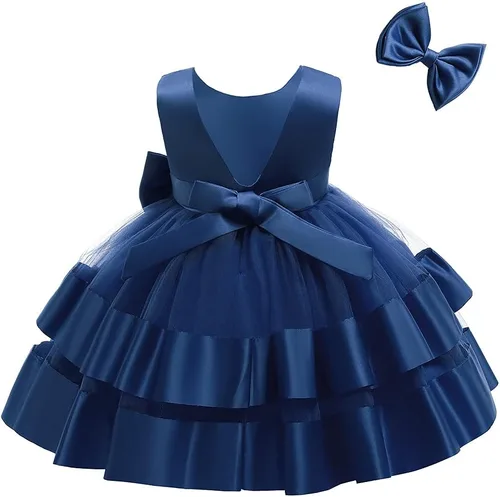 Vista 4 de AIMJCHLD 0-6T - Vestido de flores sin espalda en V para niñas, vestido de boda con lazo para el pelo