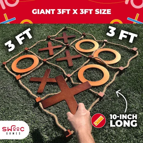 Vista 4 de SWOOC Juegos – Juego de Tic Tac Toe gigante prémium para exteriores (todo tipo de clima) 3 pies x 3 pies Configuración instantánea, sin montaje