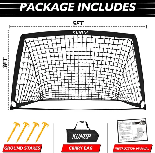 Vista 7 de Portería de fútbol portátil de 5 x 3, 6 x 4, 9 x 5 pies, para patio trasero, red de práctica de fútbol plegable con bolsa de transporte para niños