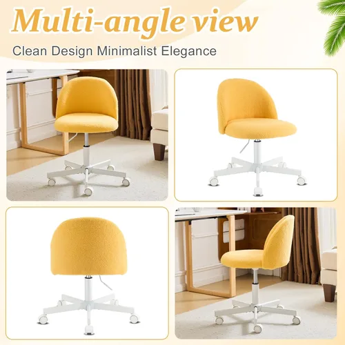 Vista 8 de VINGLI Silla de caramelo linda silla de escritorio sin brazos, cómoda silla de oficina pequeña con ruedas, silla de tocador, soporte lumbar, silla