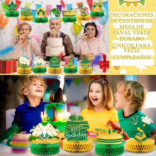 Vista 5 de Sabary - 12 centros de mesa de cumpleaños verdes y dorados para decoración Decoración de escritorio de feliz cumpleaños, centros de mesa de panal