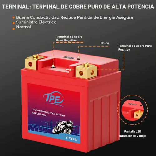 Vista 6 de TPE Batería de litio para motocicleta YTZ7S-BS 12V 4Ah 320CCA Batería para deportes de motor para ATV, moto de agua, scooter, PWC y más