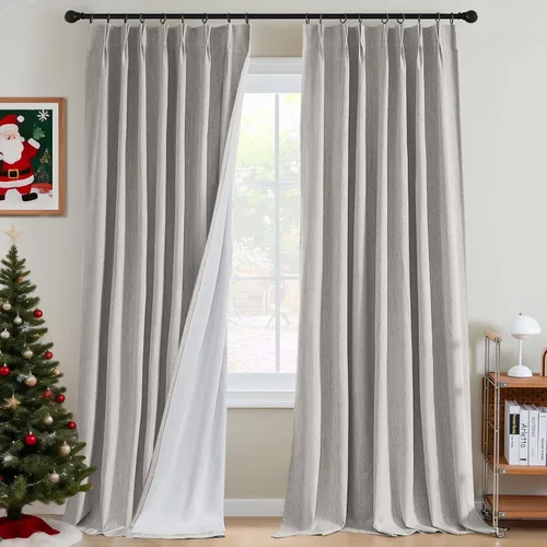 Vista 12 de H.VERSAILTEX Cortinas opacas plisadas completas de lino con mezcla de felpilla de 84 pulgadas, 2 paneles para dormitorio, aislamiento térmico