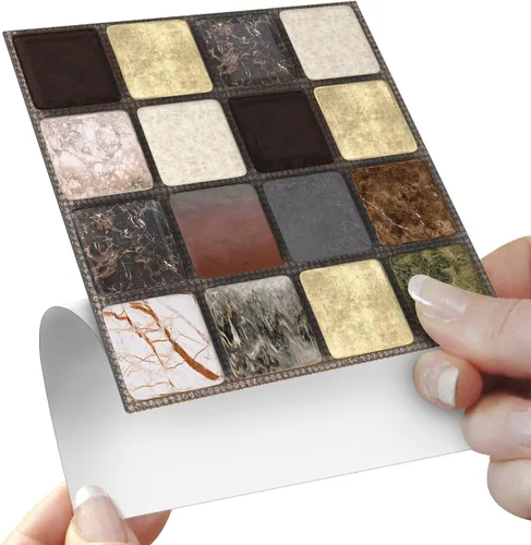 Vista 15 de Alwayspon 25 piezas de transferencias de azulejos de mosaico despegar y pegar para decoración del hogar, 4x4 pulgadas autoadhesivas impermeables