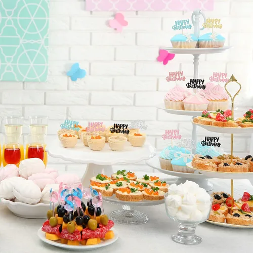 Vista 5 de Gyufise 24 piezas de decoración para pastel de cumpleaños con purpurina, adornos brillantes para pastel de cumpleaños, adornos de comida