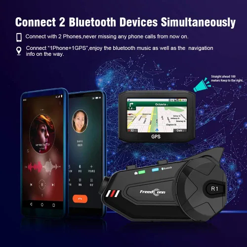 Vista 5 de FreedConn R1plus - Casco de motocicleta con Bluetooth e intercomunicador con cámara 1080P y radio FM 1000 M.