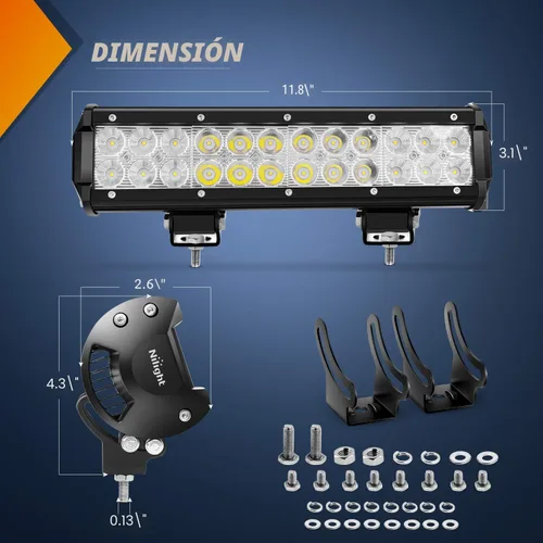 Vista 2 de Nilight barra de luces LED, 2 piezas, 12 pulgadas, 72W, combo luces LED tipo foco y reflector, faros de conducción fuera de carretera, luces