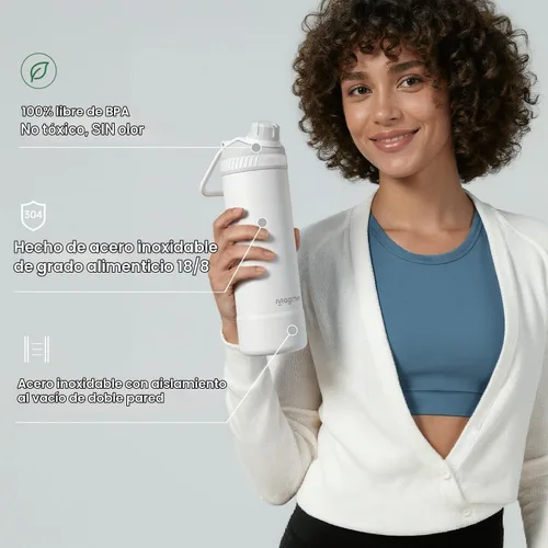 Vista 4 de Botella de agua aislada de 24 onzas, acero inoxidable al vacío de doble pared, diseño de boca ancha, botella reutilizable a prueba de fugas