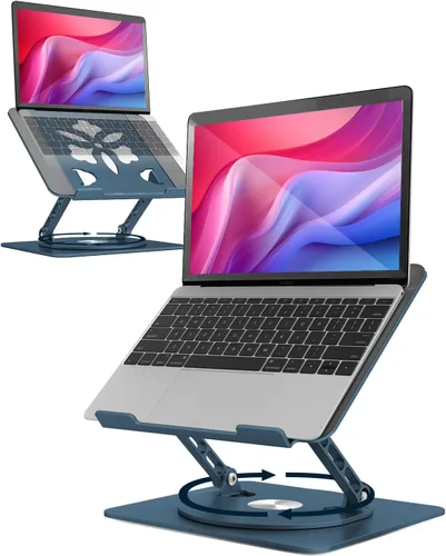 Vista 13 de Soporte ajustable para laptop de escritorio - Elevador portátil para laptop con base giratoria, soporte plegable de aluminio para computadora Negro
