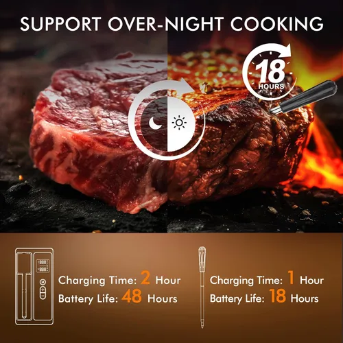 Vista 5 de Termómetro inalámbrico para carne: termómetro inteligente Bluetooth de 500 pies para cocinar y asar a la parrilla, termómetro digital CaloriMastery