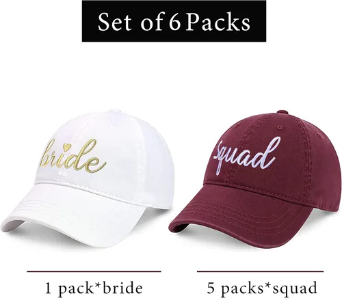Vista 2 de PartyGifts&beyond Sombrero de béisbol de dama de honor, paquete de 6 sombreros de despedida de soltera, sombrero de escuadrón de novia para regalo