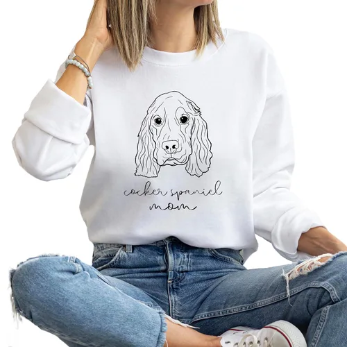 Vista 6 de Cocker Spaniel Mama Women's Long Sleeve Crewneck Cocker Spaniel Dog mom Sweatshirt Cocker Spaniel Puppy Print Graphic Shirts Pullover Tops