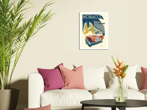 Vista 3 de B. Minne c.1952 - Cartel de metal vintage de 1952 Gran Premio de Mónaco - Carreras de coches - Cartel de metal vintage de 8 x 12 pulgadas