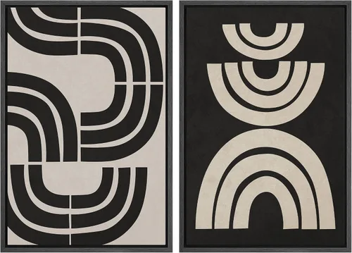 Vista 39 de SIGNFORD Lienzo enmarcado para pared, juego de arte geométrico retro de mediados de siglo, plantas forestales, ilustraciones con formas abstractas