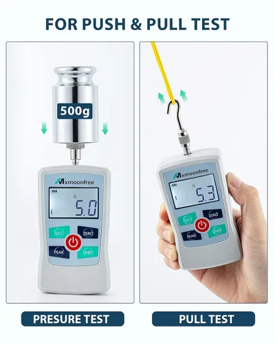 Vista 7 de 5N Medidor de fuerza digital Push Pull Tester portátil con estuche Auto Backlit LCD Large Screen Auto Power Off Units N/LB/Kg/Oz High Precision