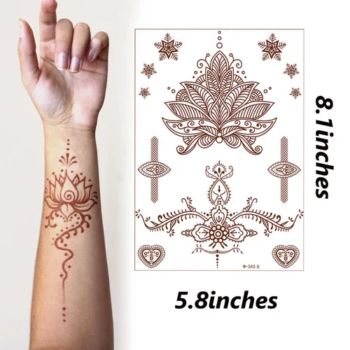 Vista 4 de Tatuajes de henna, Henna Tatuajes Temporales Marrón Impermeable Tatuaje Pegatinas para Mujeres Boda Festivales,Decoración de Fiestas Proveedores