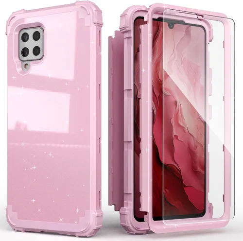 Vista 14 de IDweel Funda para Galaxy A42 5G con protector de pantalla de vidrio templado, híbrida 3 en 1, a prueba de golpes, resistente, cubierta de Negro