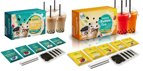 Vista 11 de Fusion Select Juego de 5 paquetes de té de burbujas de taro, mango, melaza, fresa con perlas de tapioca extra ricas, pajitas