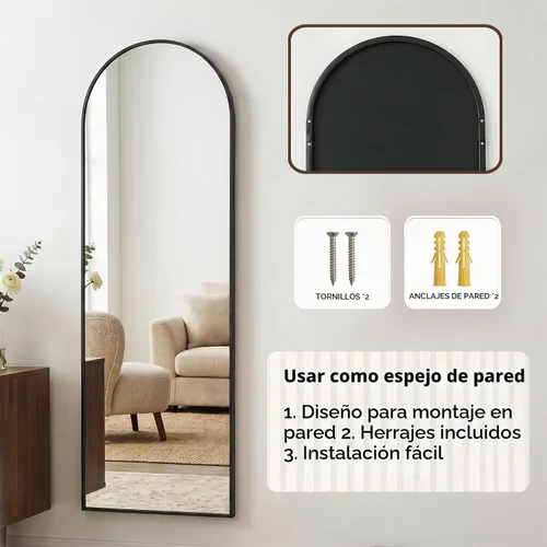Vista 9 de Antok Espejo de longitud completa, 48 x 14 pulgadas, espejo colgante sobre Negro