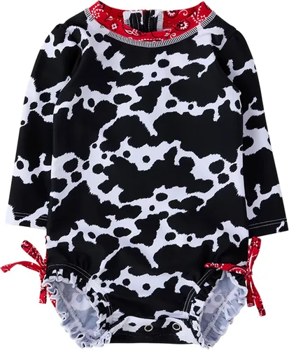 Vista 24 de RuffleButts - Traje de baño de una pieza con protección solar UPF 50+, camiseta de protección floral estampado, manga larga, con cierre zipper