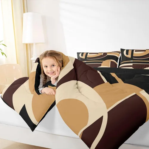 Vista 7 de Feelyou Juego de ropa de cama abstracta suave para niños y niñas, juego de edredón geométrico tamaño individual, edredón de rayas de microfibra