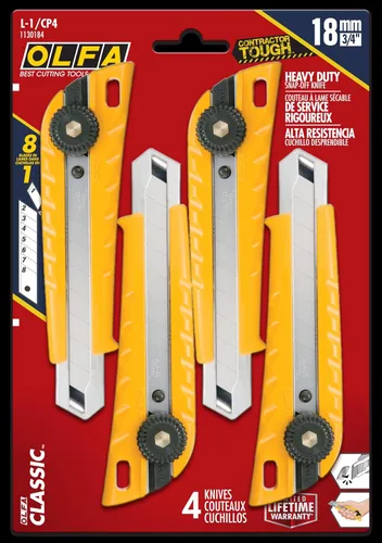 Vista 7 de OLFA 18mm Heavy-Duty Utility Knife (L-1) - Ratchet Lock, Snap-Off Blade
