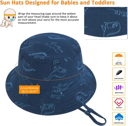 Vista 2 de Sombrero de sol para bebé, para verano, playa, protección solar UPF 50+, sombrero de ala ancha para niños pequeños