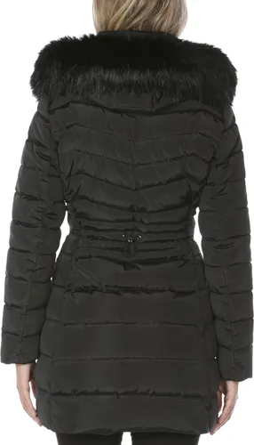 Vista 5 de LAUNDRY BY SHELLI SEGAL Chaqueta acolchada para mujer con capucha de piel sintética desmontable y cuello grande